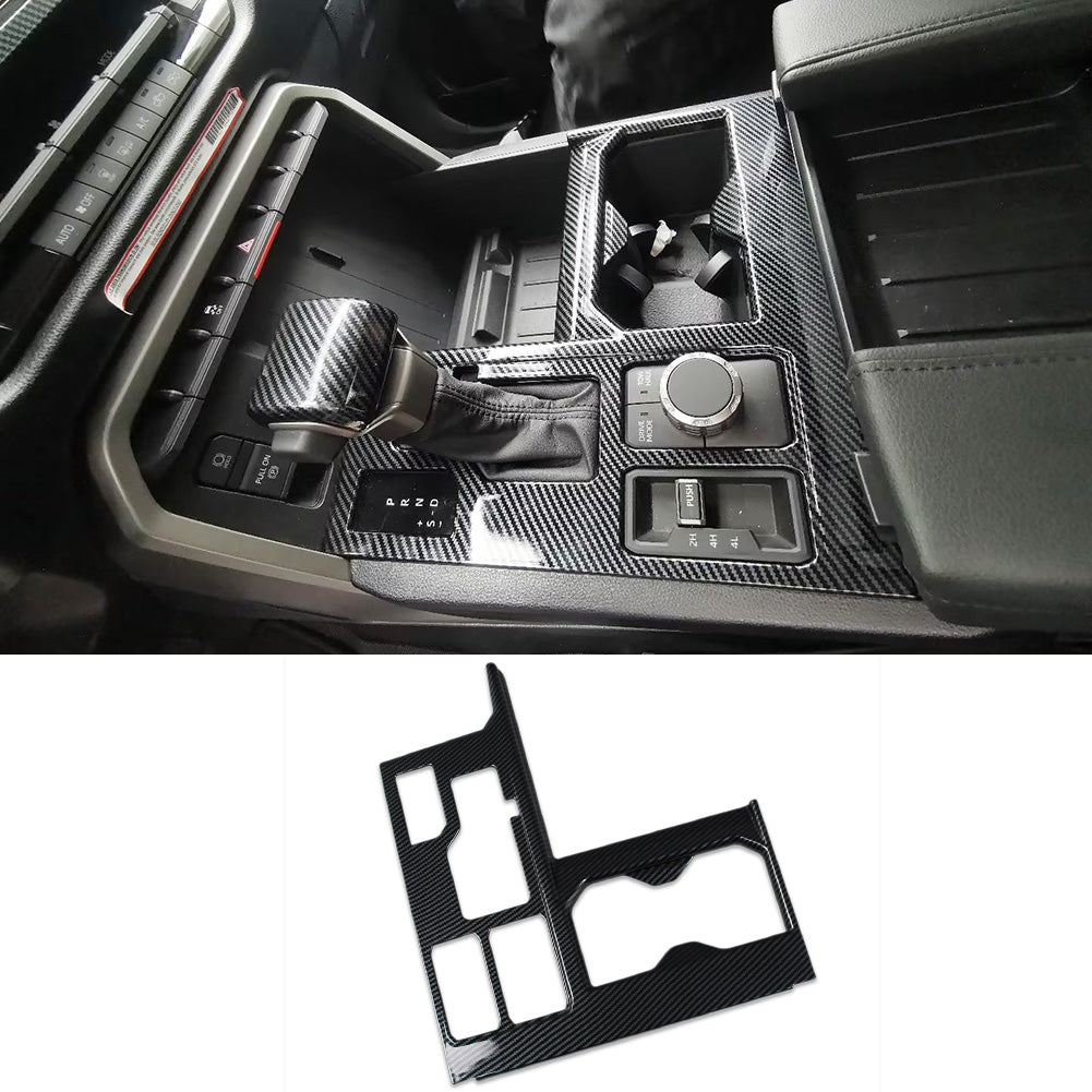 Toyota Tundra 2022 2023 Interior Front Console Gear Shift Panel Cover Cup Holder Trim Carbon Fiber Pattern