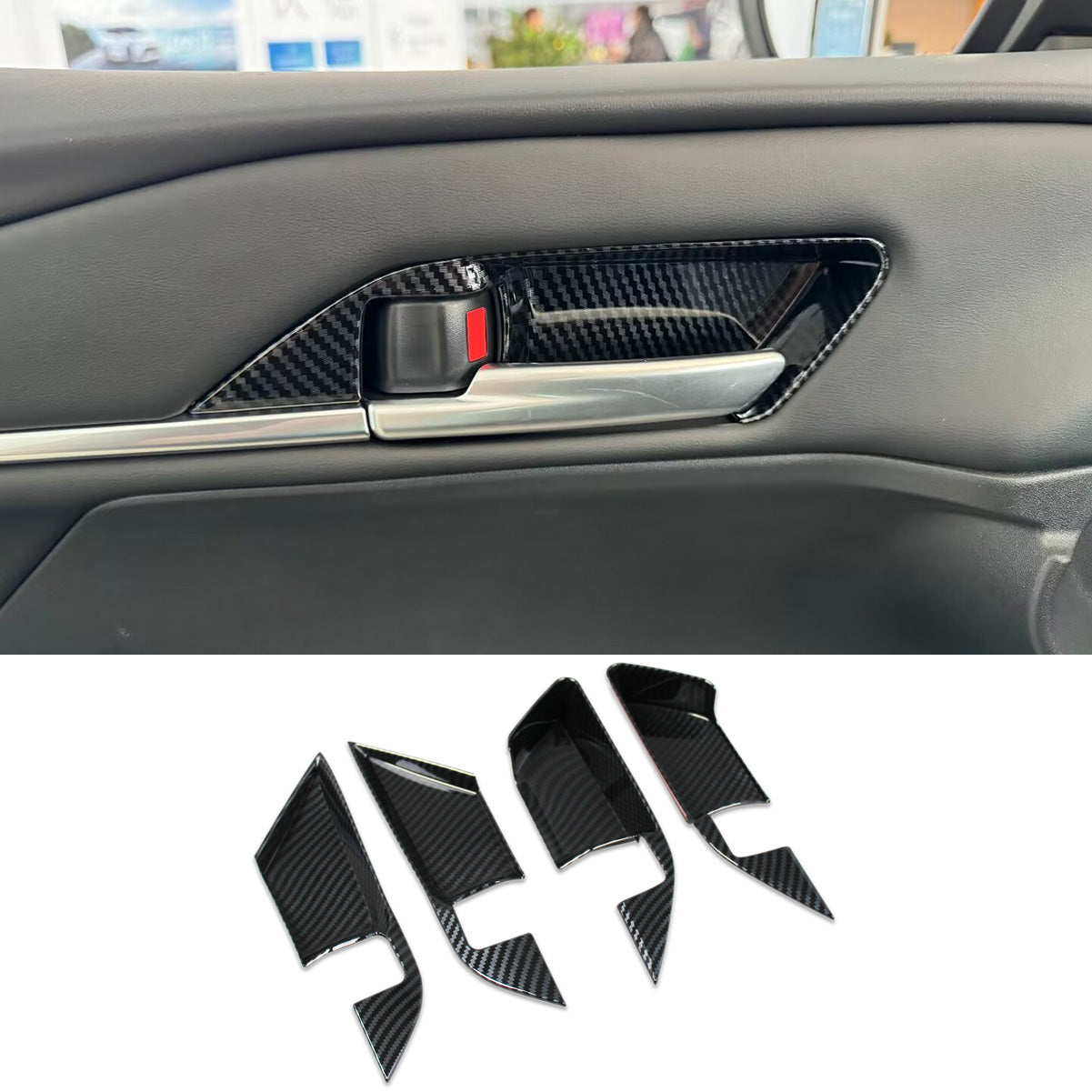 Fit for Toyota New Camry 2024 2025 2026 Interior Door Handle Bowl Cover Trims Carbon Fiber Pattern