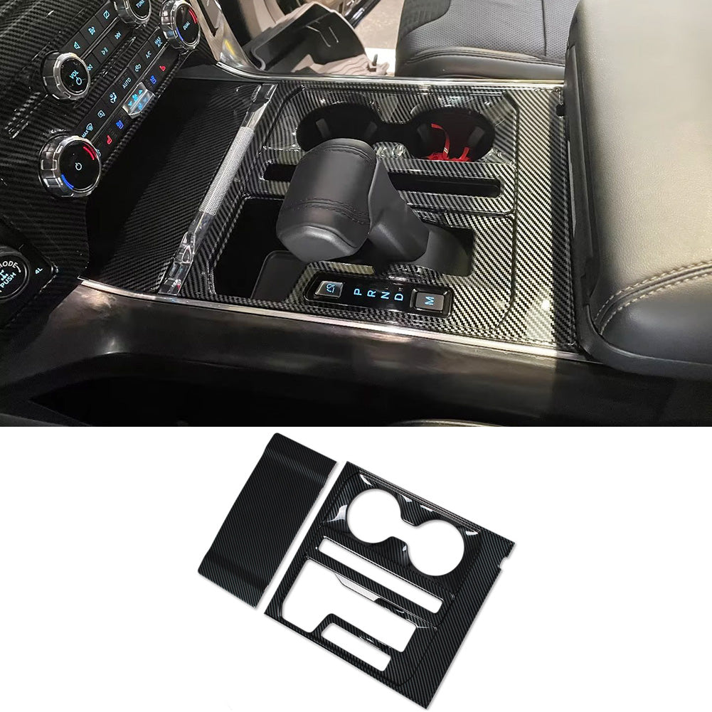 Ford F-150 2021 2022 2023 F150 Front Center Console Dashboard Panel Cup Holder Cover Trims Carbon Fiber Pattern