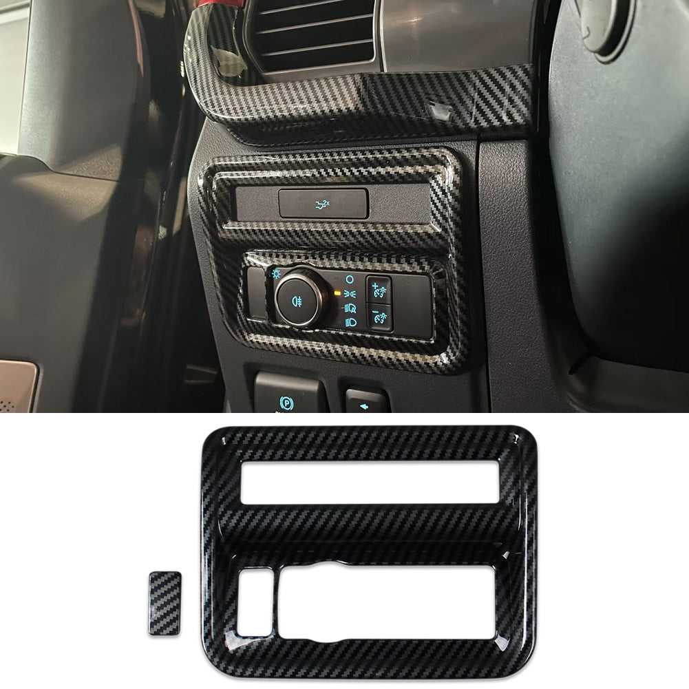 Fit for Ford F-150 2021 2022 2023 F150 Interior Headlight Lamp Switch Control Cover Trim Carbon Fiber Pattern