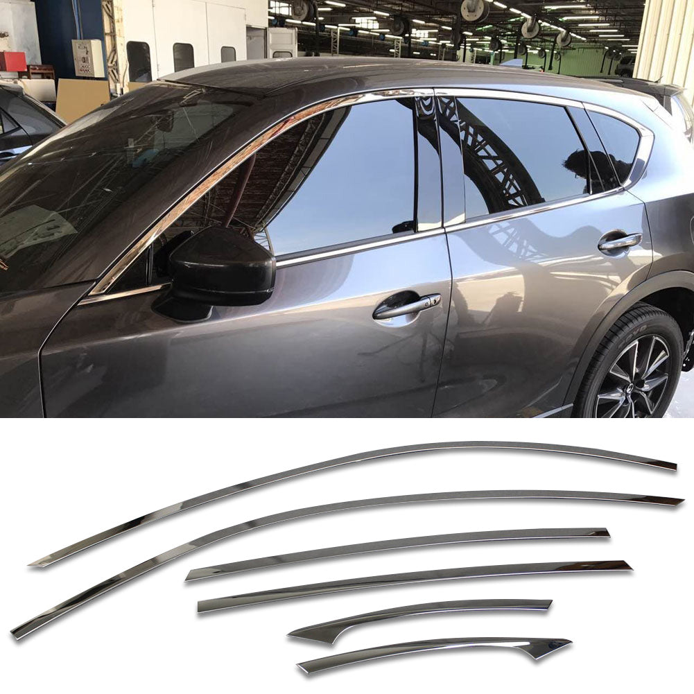 Fit For Mazda 2017 2018 2019 2020 2021 2022 2023 2024 CX-5 CX5 Upper Windows Frame Sill Molding Cover Trims Steel -6PCS Whole set