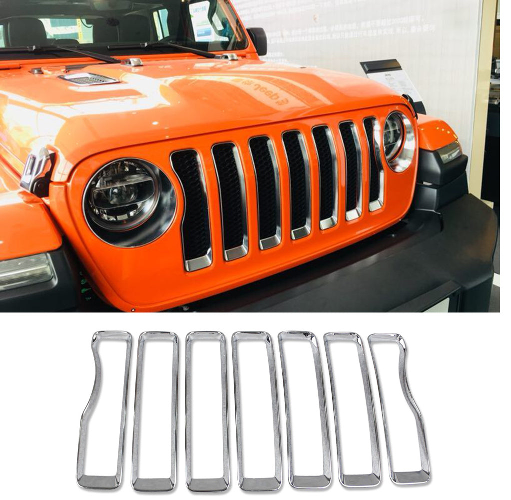 Fit For Jeep Wrangler 2018 2019 2020 2021 2022 Front Grill Grille Cover Trim Chrome