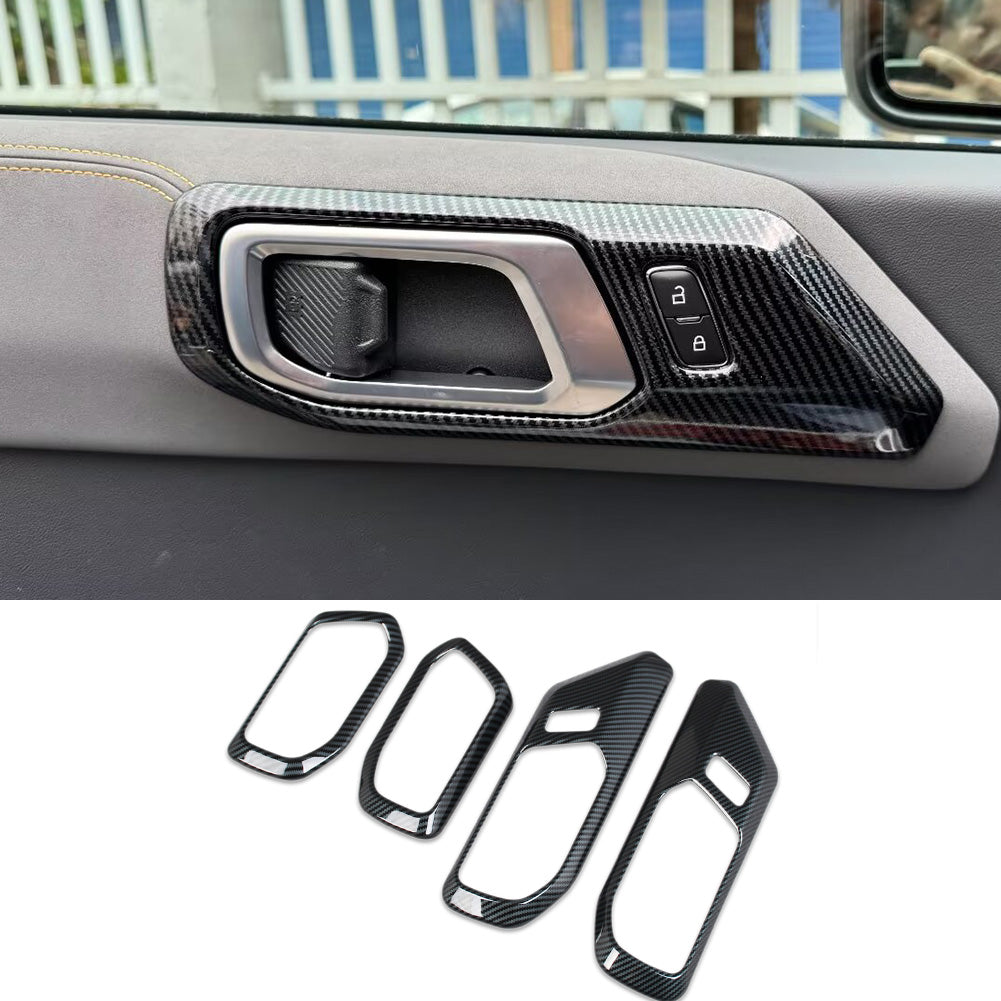 Fit Ford Bronco 2023 2024 2025 Interior Door Handle Bowl Cover Trims Carbon Fiber Pattern