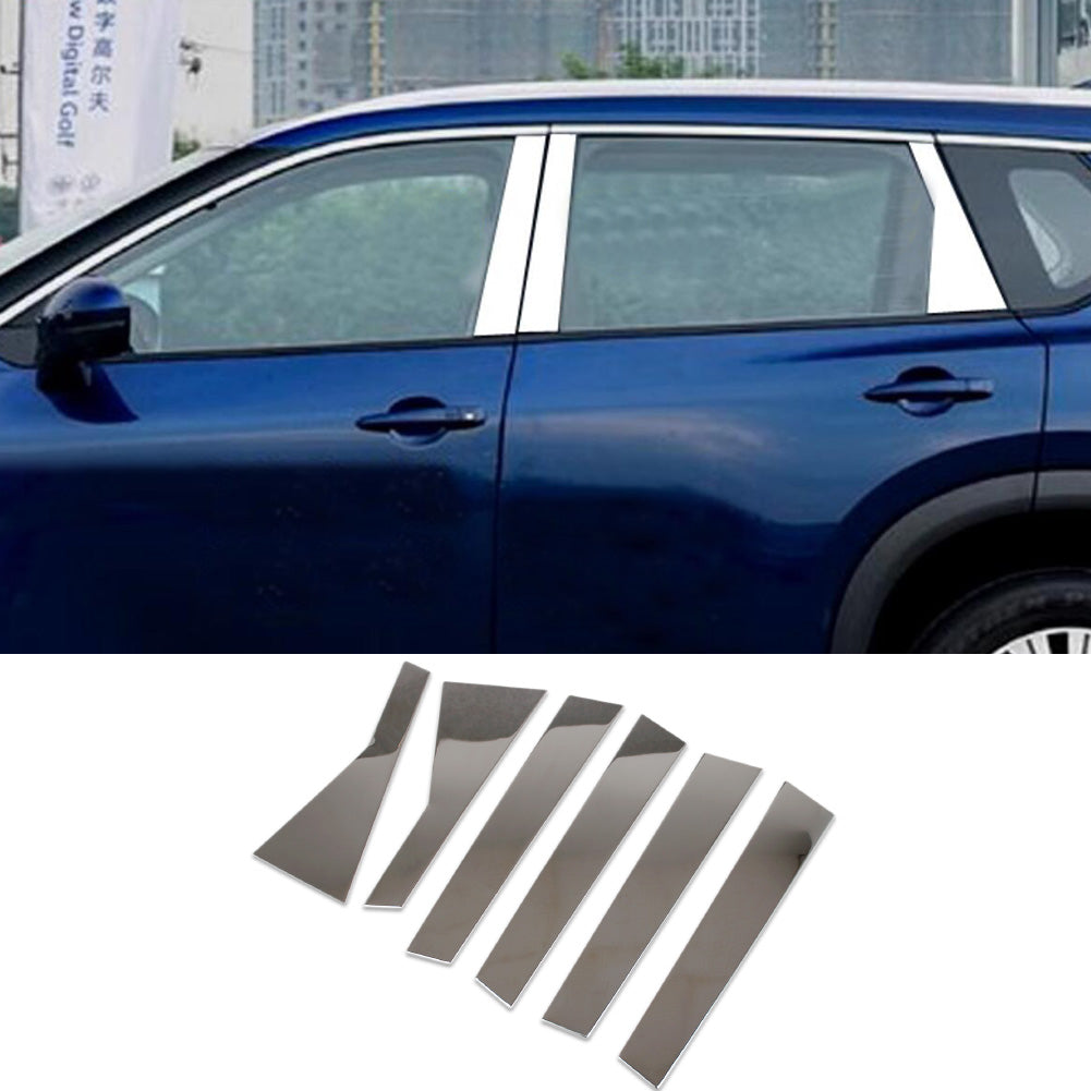 Fit for Nissan Rogue 2021 2022 2023 2024 2025 Window Frame Center Pillar Cover Trims Stainless Steel -6PCS