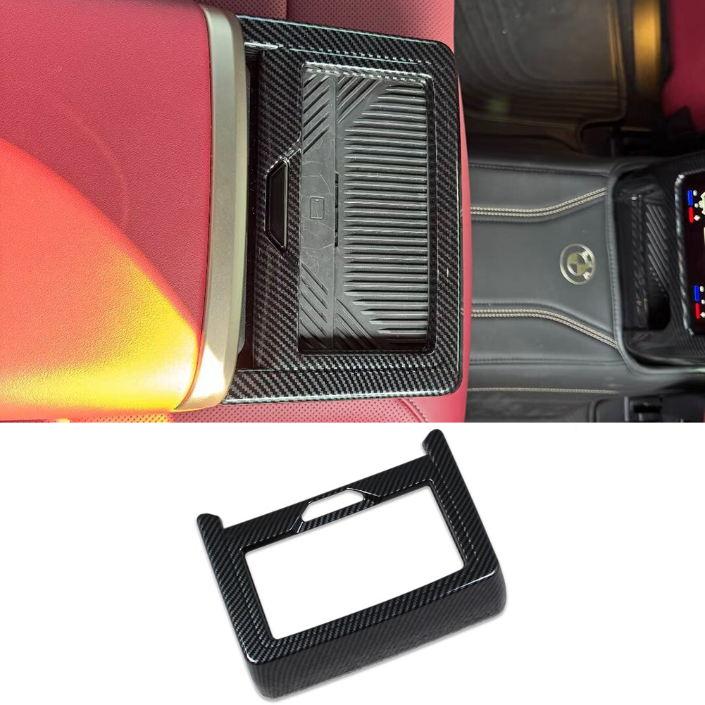 Fit for BMW 5 Series Sedan (G60) 530i 540i 2024 2025 Interior Rear Seat Cup Holder Cover Trim Carbon Fiber Pattern