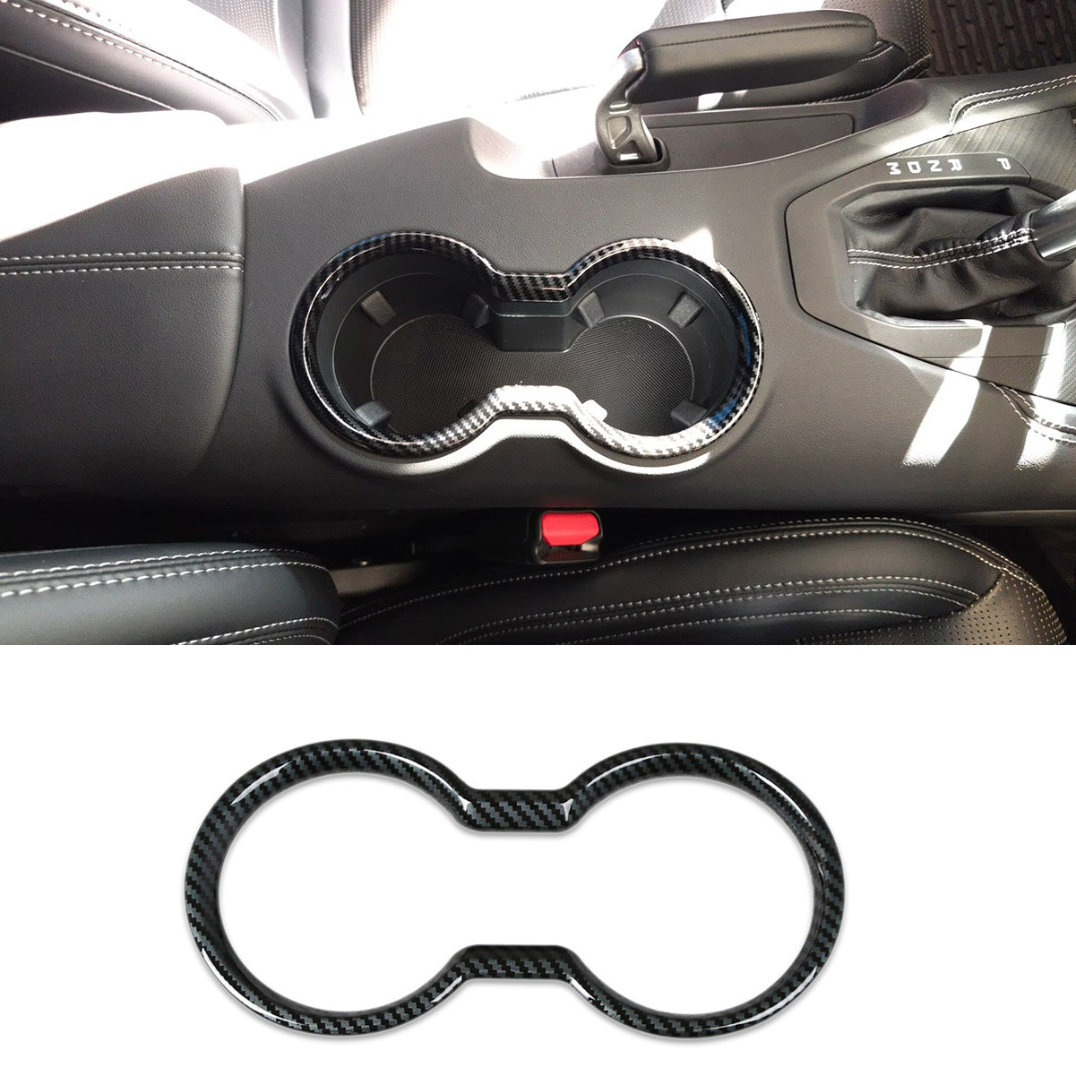 Fit for Ford New Mustang 2024 2025 Front Console Cup Holder Cover Trim Carbon Fiber Pattern