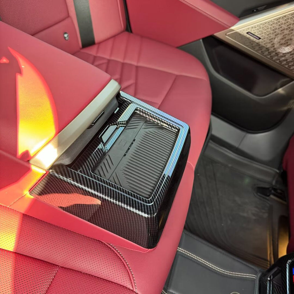 Fit for BMW 5 Series Sedan (G60) 530i 540i 2024 2025 Interior Rear Seat Cup Holder Cover Trim Carbon Fiber Pattern