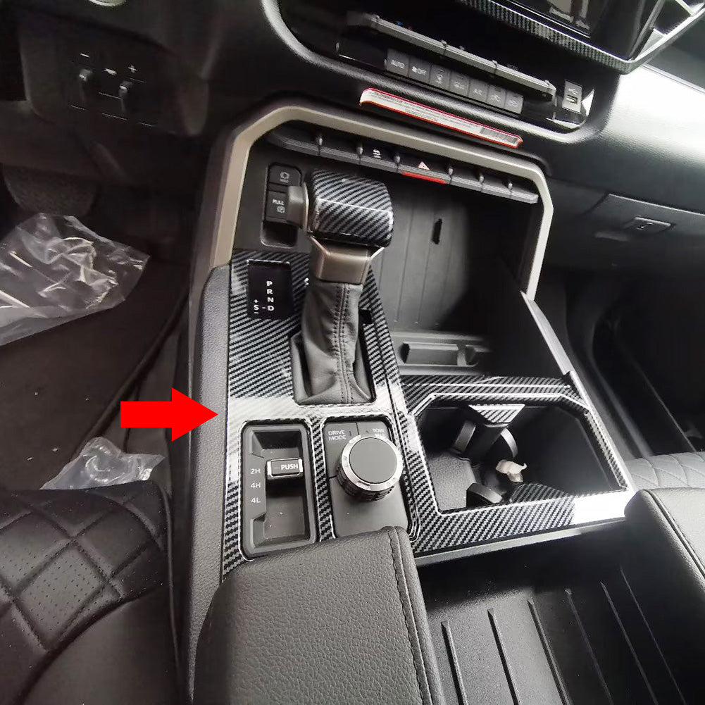 Toyota Tundra 2022 2023 Interior Front Console Gear Shift Panel Cover Cup Holder Trim Carbon Fiber Pattern