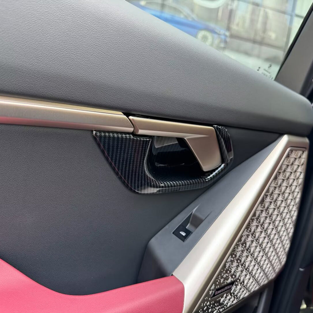 Fit for BMW 5 Series Sedan (G60) 530i 540i 2024 2025 Interior Door Handle Bowl Cover Trims Carbon Fiber Pattern