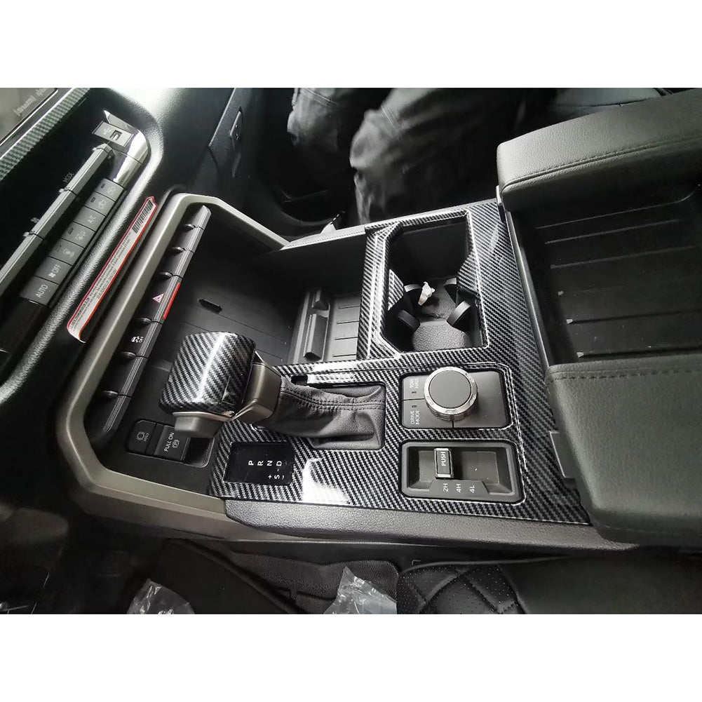 Toyota Tundra 2022 2023 Interior Front Console Gear Shift Panel Cover Cup Holder Trim Carbon Fiber Pattern