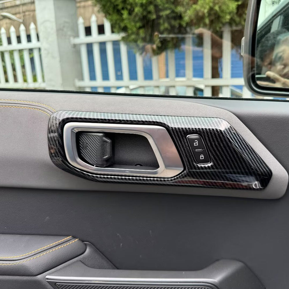 Fit Ford Bronco 2023 2024 2025 Interior Door Handle Bowl Cover Trims Carbon Fiber Pattern