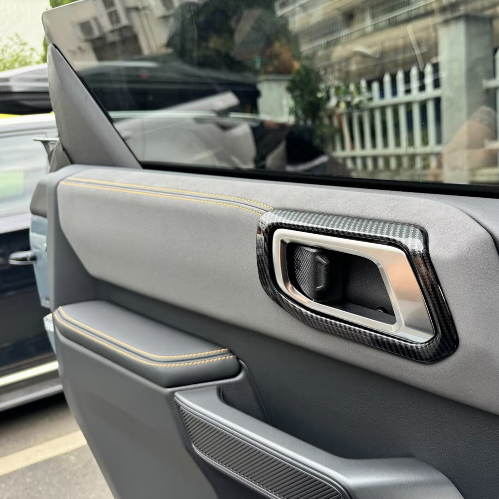 Fit Ford Bronco 2023 2024 2025 Interior Door Handle Bowl Cover Trims Carbon Fiber Pattern
