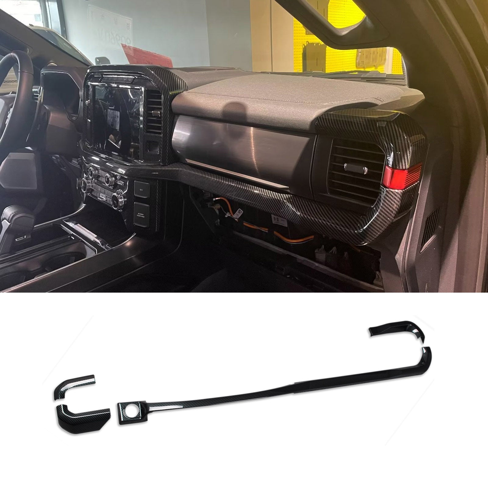 Fit for Ford F-150 2021 2022 2023 F150 Front Dashboard Panel Cover Trims Carbon Fiber Pattern (Front Dashboard Panel Cover)