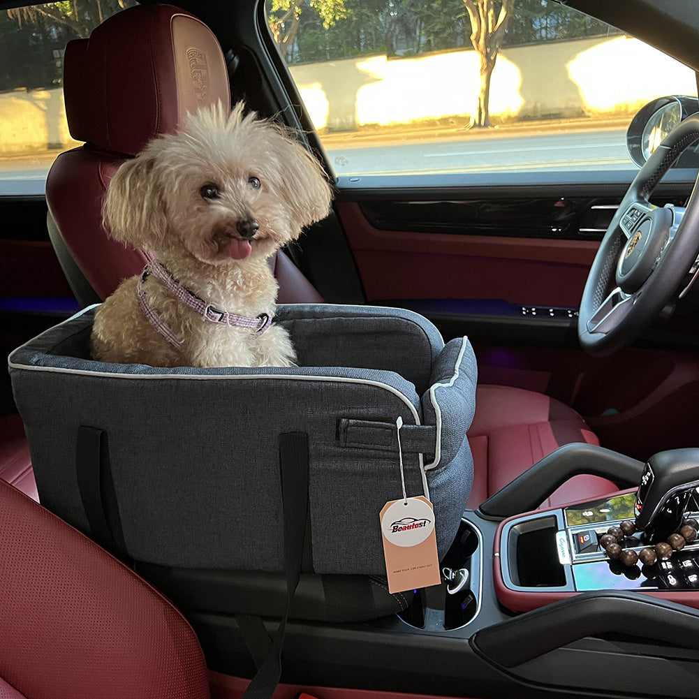 For Most Car Deluxe Interactive Pet Seat,Gearking Armrest Seat for Dog,Interactive Dog Console Car Seat with Safety Tethers