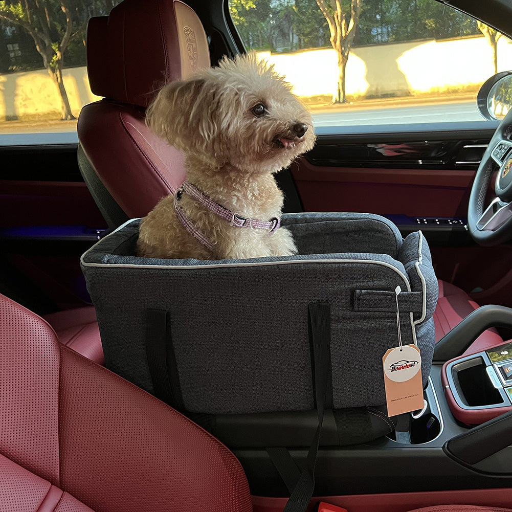 For Most Car Deluxe Interactive Pet Seat,Gearking Armrest Seat for Dog,Interactive Dog Console Car Seat with Safety Tethers