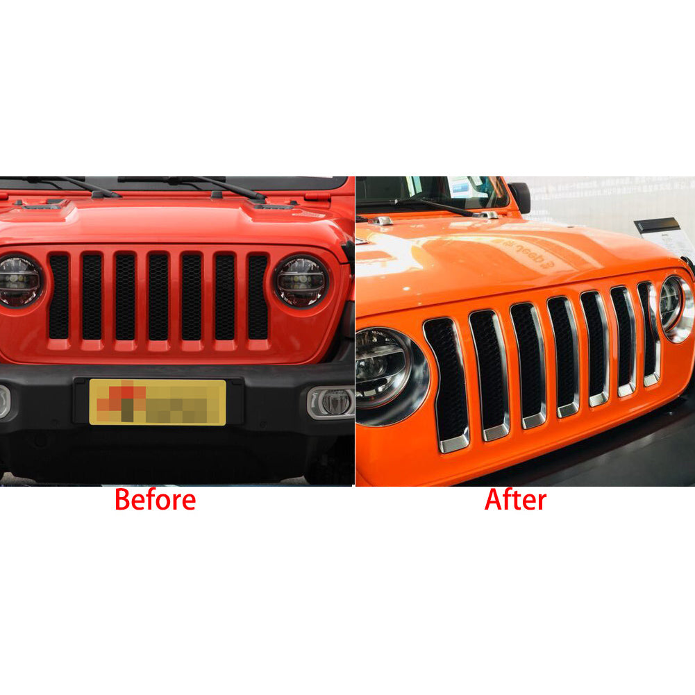 Fit For Jeep Wrangler 2018 2019 2020 2021 2022 Front Grill Grille Cover Trim Chrome