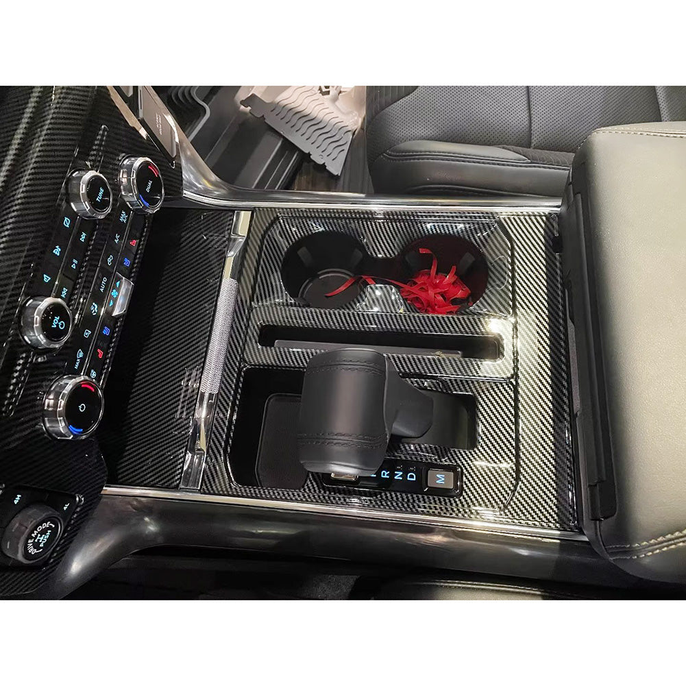  Ford F-150 2021 2022 2023 F150 Front Center Console Dashboard Panel Cup Holder Cover Trims Carbon Fiber Pattern