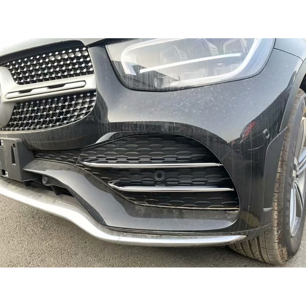 Fit For Mercedes Benz New GLC GLC300 2020 2021 2022 Front Corner Mesh Grill Molding Cover Trim Chrome
