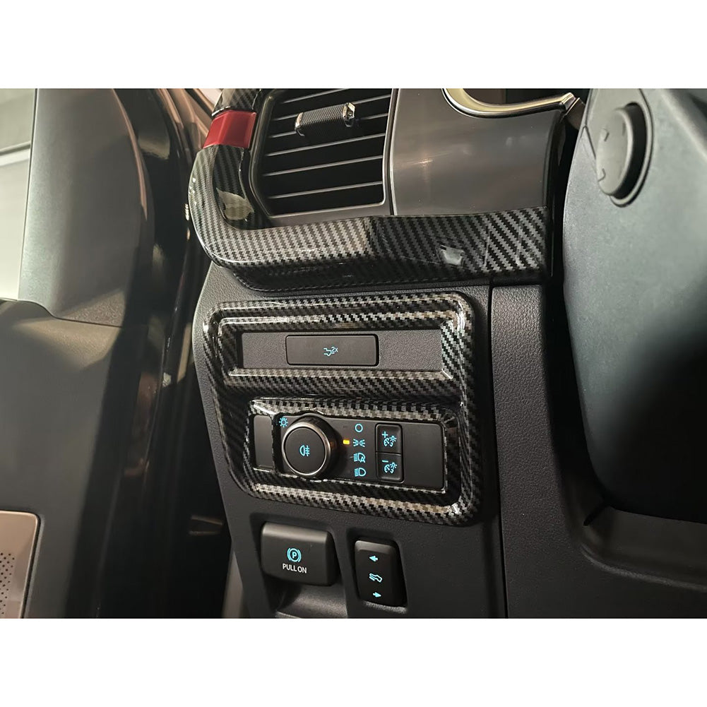 Fit for Ford F-150 2021 2022 2023 F150 Interior Headlight Lamp Switch Control Cover Trim Carbon Fiber Pattern