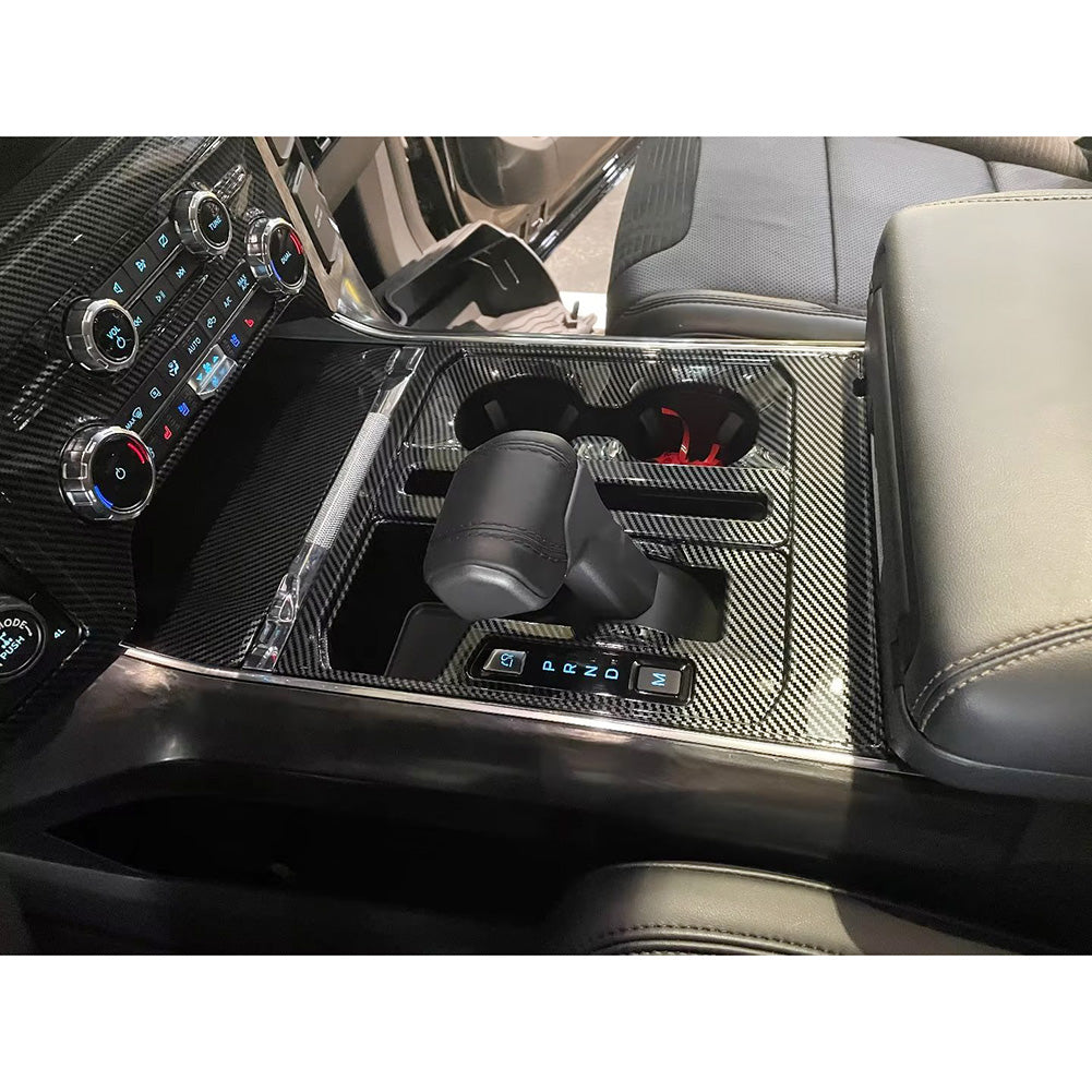  Ford F-150 2021 2022 2023 F150 Front Center Console Dashboard Panel Cup Holder Cover Trims Carbon Fiber Pattern