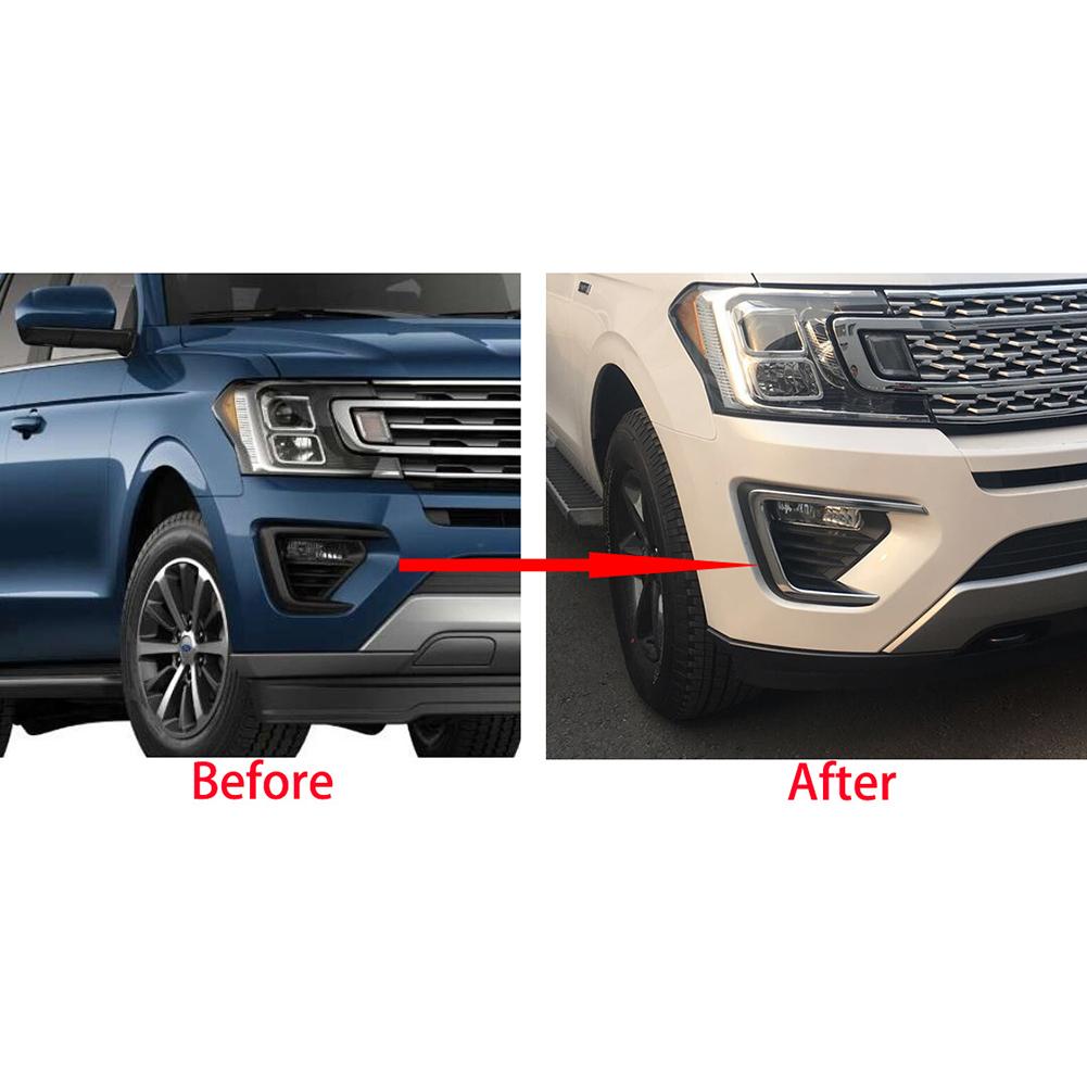 Fit For 2018 2019 2020 2021 Ford Expedition Chrome Front Fog Light Lamp Bezel Cover Trims