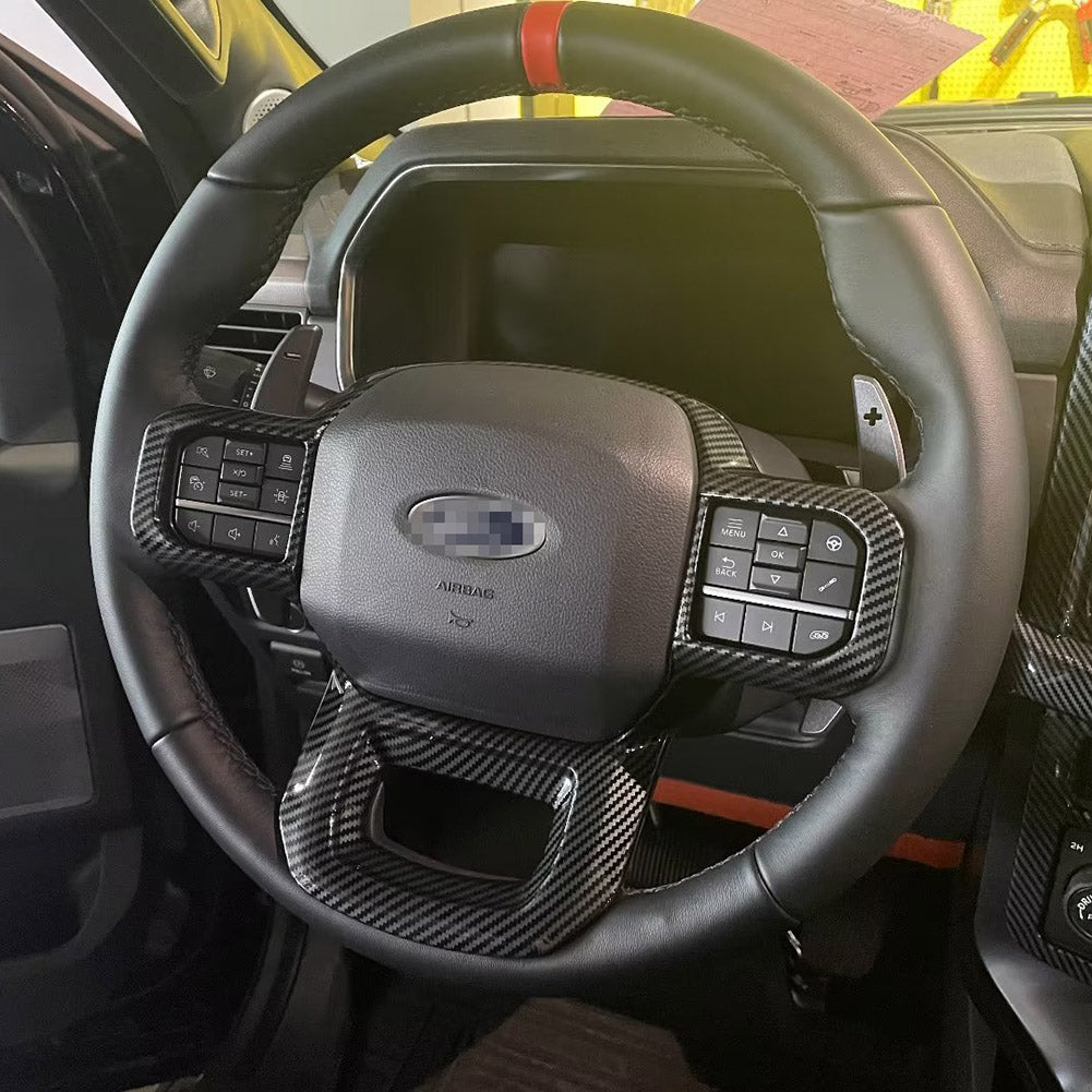 Fit for Ford F-150 2021 2022 2023 F150 Wheel Steering Trim Panel Cover Trims ABS Carbon Fiber