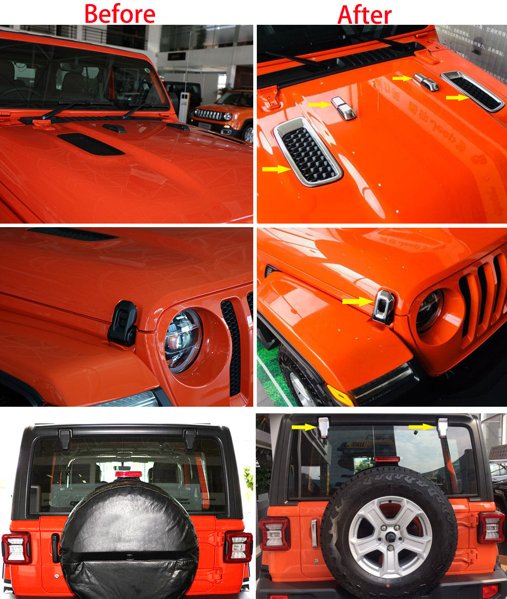 Fit For Jeep Wrangler 2018 2019 2020 2021 2022 Front Hood Vents Air Outlet Decorated Cover Trims -8PCS