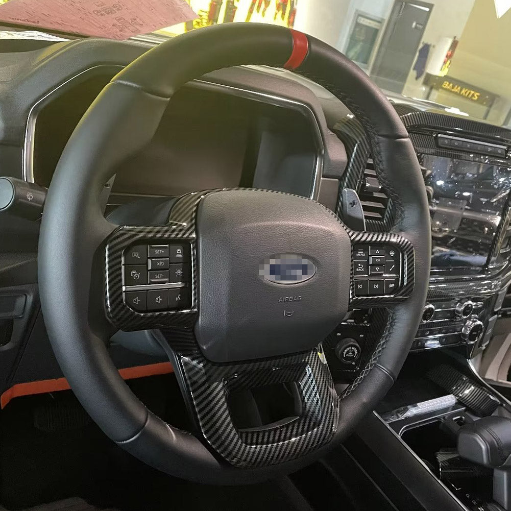Fit for Ford F-150 2021 2022 2023 F150 Wheel Steering Trim Panel Cover Trims ABS Carbon Fiber